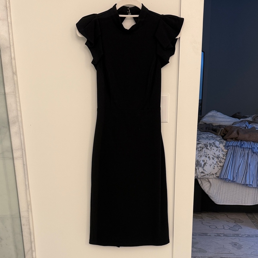 Lulus Elegant Black Ruffle Sleeve Cocktail Dress Size Medium
